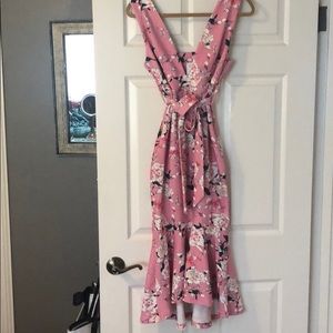 Pink Floral Midi Bodycon Dress